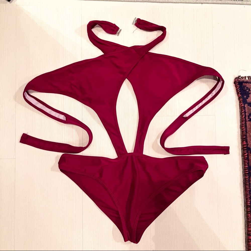 Red strappy criss cross bikini
